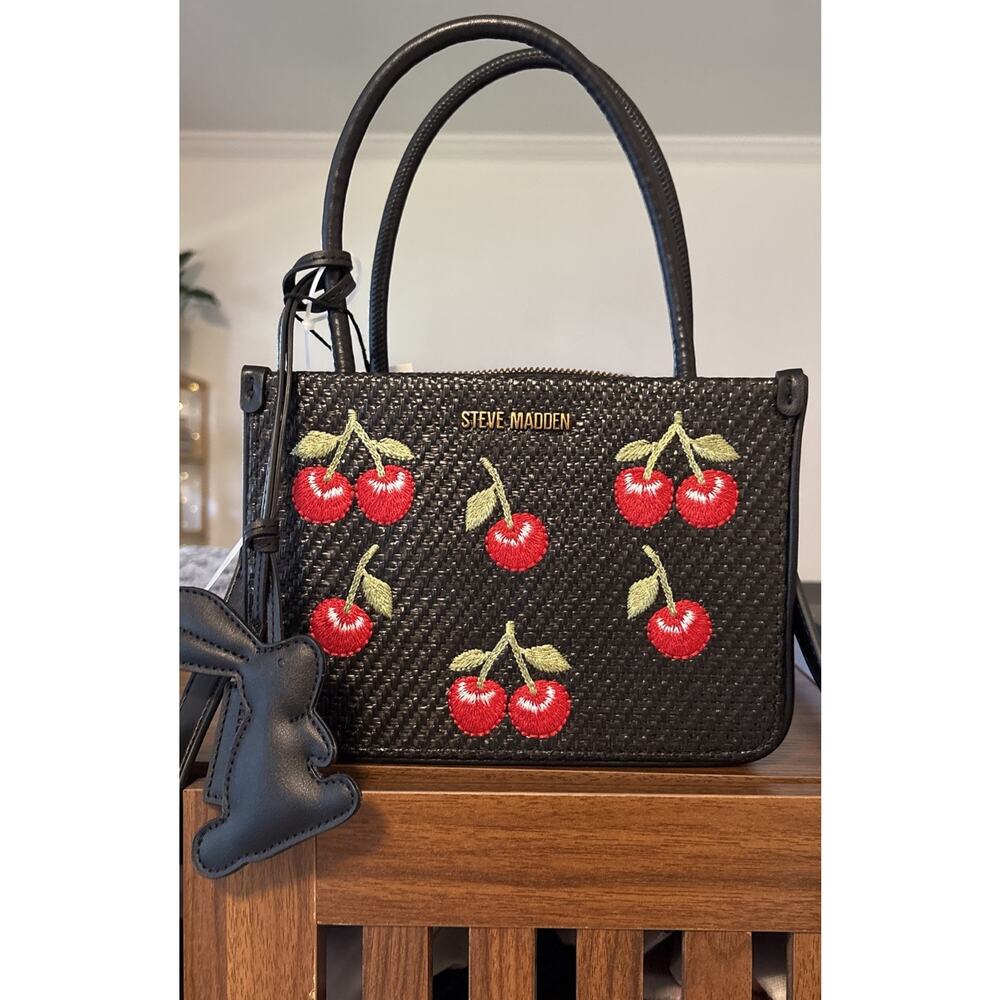 NWT Steve Madden Embroidered Cherry Crossbody Top Handle Satchel Purse Woven $88